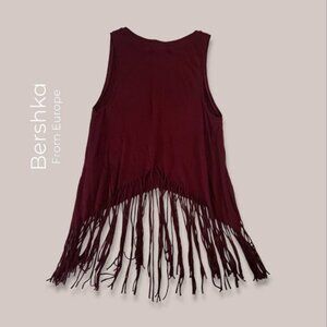 BERSHKA Europe- A Waist Tassle Tank Top- Bergundy- Size S